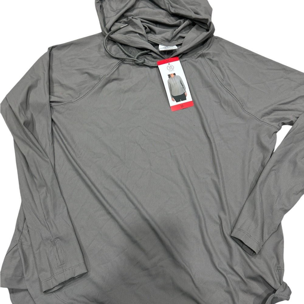 Sage Collective Womens Grey Ribbed Long Sleeve Active Hoodie Thumbholes Size M